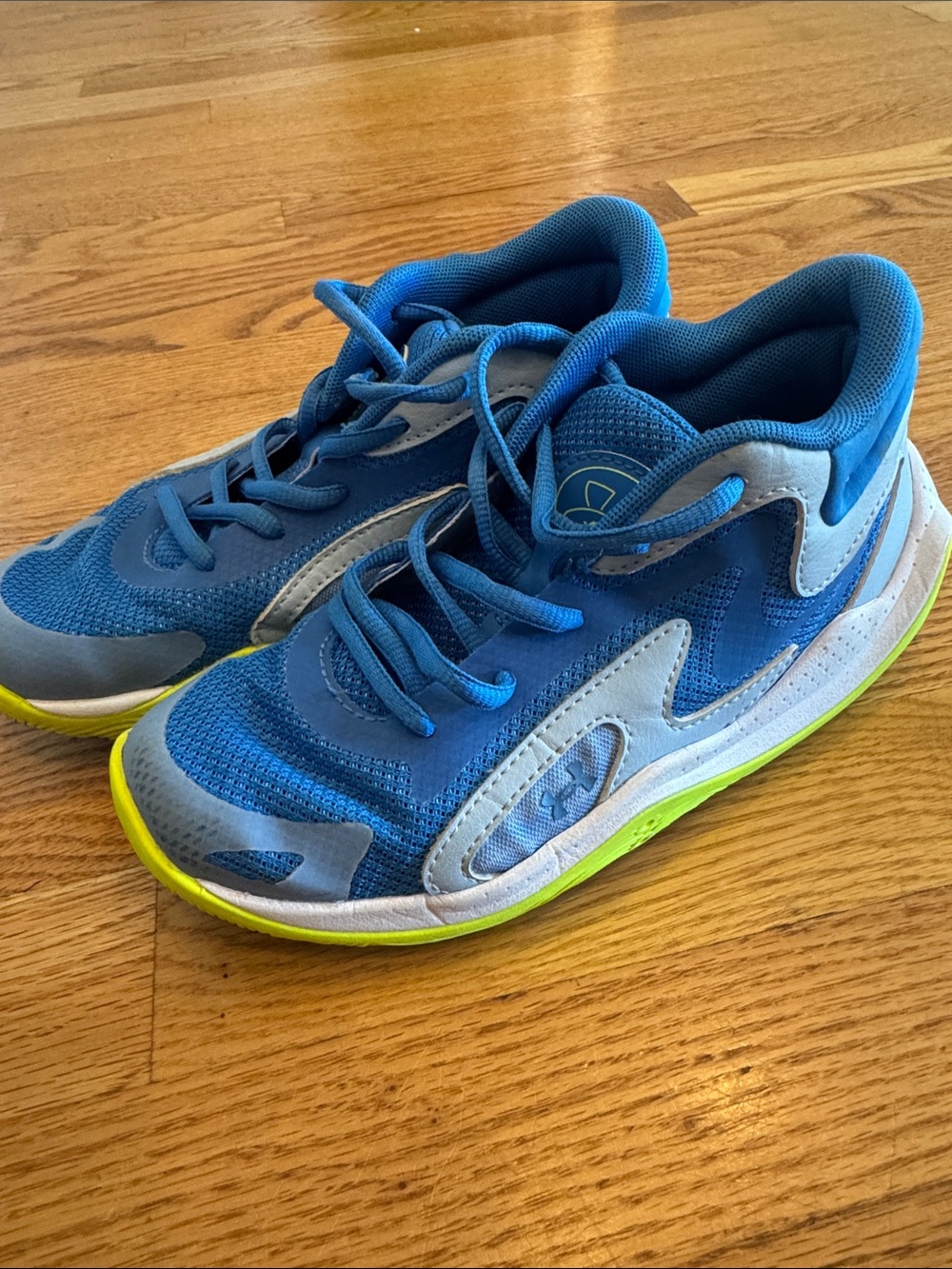 Under Armour Kids Blue Sneakers with Neon Yellow Accents 3Y